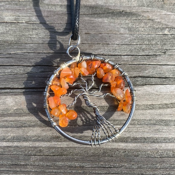 Tree of Life Necklace Genuine Carnelian sterling Silver wire wrap pendant - Picture 6 of 7